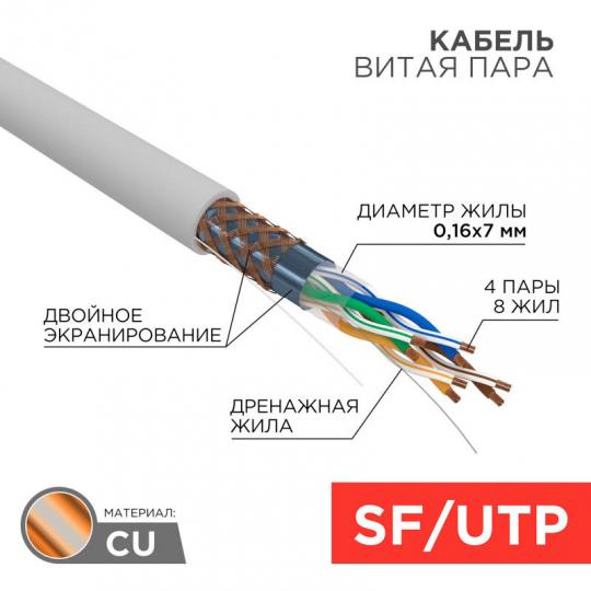 Кабель SFTP 4PR 24AWG CAT5e 305м STRANDED REXANT