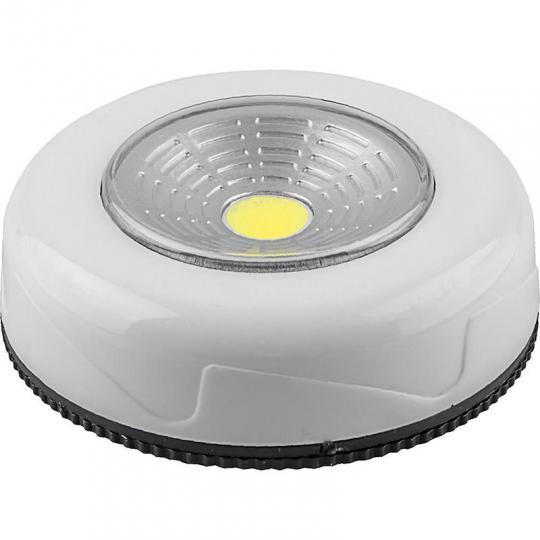 Светильник-кнопка Feron FN1204 1LED 2Вт, 3*ААА, d68*18мм, белый 23373