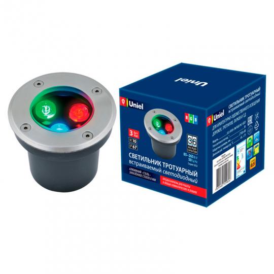 Светильник с/д тротуарный Uniel ULU-B10A, 3W RGB 230V IP67