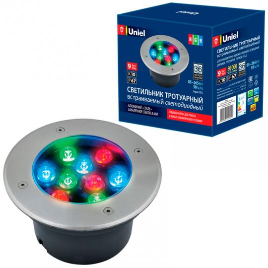 Светильник с/д тротуарный Uniel ULU-B12A, 9W RGB 230V IP67